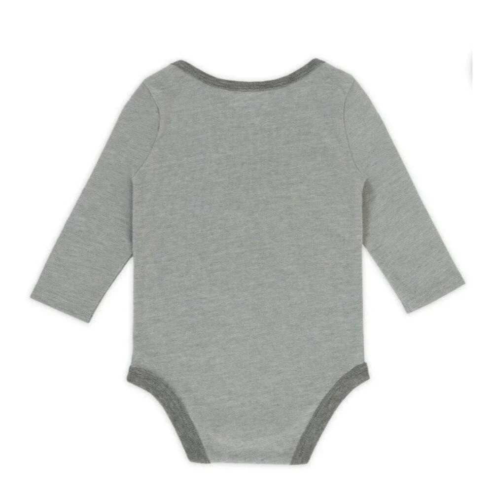 Holiday Time Baby Boy Gray Long Sleeve Graphic Tree Rex Bodysuit Size 3-6M